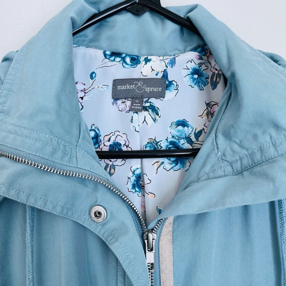 MARKET & SPRUCE Hooded 2 Pocket Cargo Rain Utility Jacket Zip Snap Women Small - Picture 3 of 14